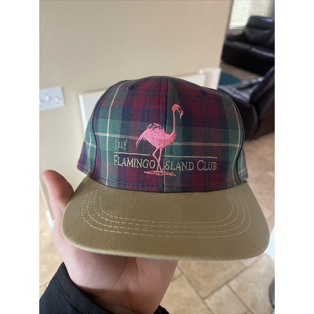 Lely Florida Flamingo Island Club Golf Hat Strapback‎ VTG Plaid Strap Imperial